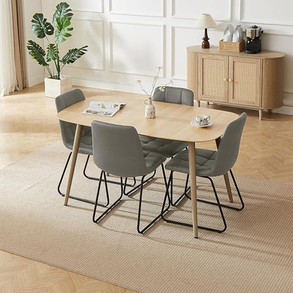 HIPIHOM 55.1'' Natural Wood Dining Table Set for 4 with Leather Chairs - Easy Assembly 4-Piece Kitchen Table and Chair Set, Scratch-Resistant Waterproof Surface (Modern Farmhouse Style)