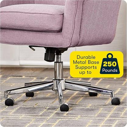 Serta Ashland Home Office Desk Chair with Button Tufted Mid-Back, Memory Foam Cushion and Padded Arms, Mid Century Modern Vanity Armchair with Wheels for Bedroom, Chrome Metal Base, Lilac
