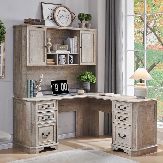 T4TREAM 59" Home Office Desk Hutch with Ample Storage, Only Match VSC Series Farmhouse Desk (Light Rustic Oak)