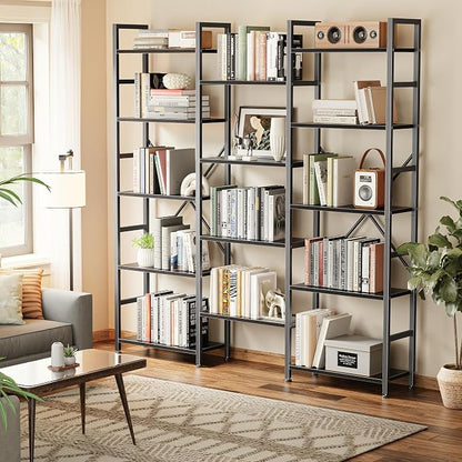 SUPERJARE Triple Bookshelf, Bookcase with 14 Open Display Shelves, Wide Book Shelf Book Case for Home & Office, 5 Tier, Black