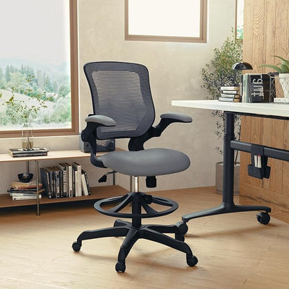 Flash Furniture Kale Mid-Back Swivel Office Chair with Height Adjustable Foot Ring and Lumbar Support, Mesh Executive Chair with Armrests, Dark Gray