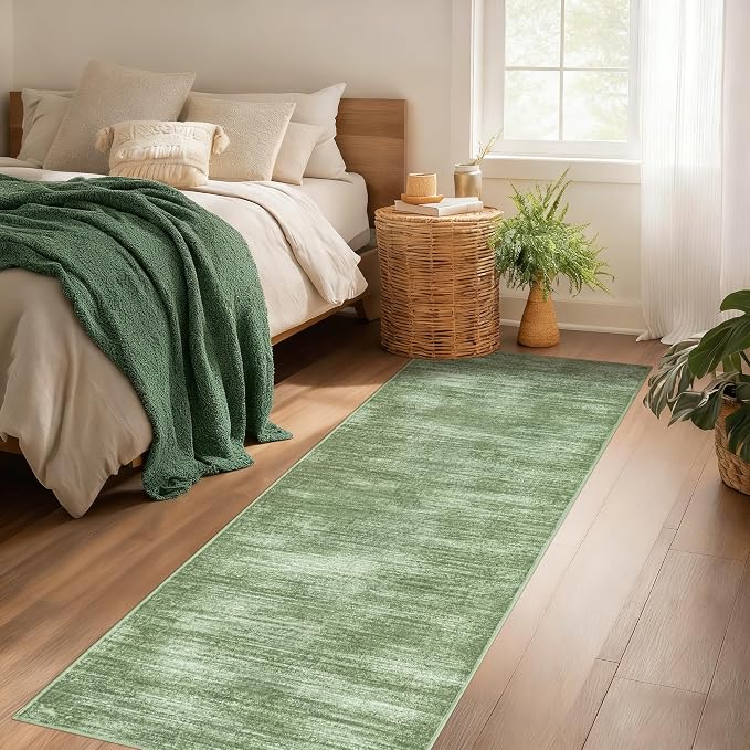 BILEEHOME 2x6 Runner Rug for Hallways Non Slip Washable Neutral Abstract Modern Olive Green Area Rug for Kitchen Laundry Room Dark Green Floor Covering Carpet 2 x 6