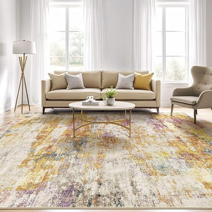 6x8 Area Rugs Living Room: Washable Large Abstract Modern Soft Stain Resistant Indoor Floor Rugs Non Slip Accent Carpet for Bedroom Nursery Playroom Office Dining Room Dorm Home House- Gold Colorful