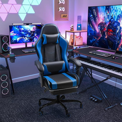 Homall Gaming Chair, Video Game Chair with Footrest and Massage Lumbar Support, Ergonomic Computer Chair Height Adjustable with Swivel Seat and Headrest (Blue)