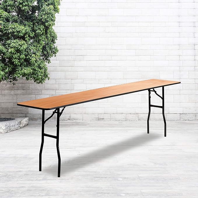 EMMA + OLIVER 8-Foot Rectangular Wood Folding Training/Seminar Table with Clear Coated Top