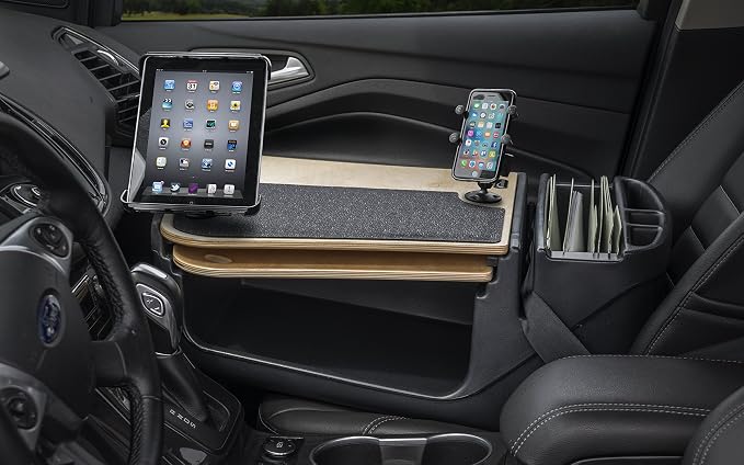 AutoExec AUE18002 GripMaster Car Desk Birch Finish with Phone Mount and Tablet Mount