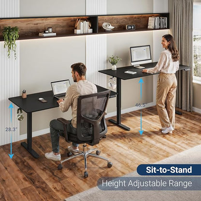 Techni Mobili 55” W Electric Standing Desk, Height Adjustable Sit-to-Stand Desk with 3 Memory Presets and Dual Accessory Hooks, Computer Workstation for Home or Office, Black