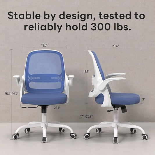 amseatec Office Chair，Ergonomic Mesh Desk Chair,Flip-Up Arms,Adjustable Height,Breathable Mesh Back & Thick Cushion Seat,360°Swivel Rolling Computer Chair,BIFMA Certified,Supports 300 lbs(Blue)