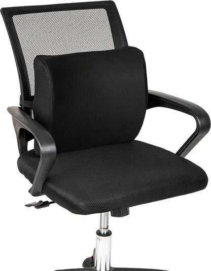 Mind Reader Lumbar Support Pillow with Air-Cloud Technology, Office Chair Back Cushion, Memory Foam, Black