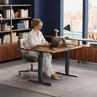 Huuger Electric Standing Desk with Power Outlets and USB-C Port, 39 X 24 Inch Height Adjustable Desk, Sit Stand Desk for Home Office, Computer & Gaming Desk with 4 Presets, Rustic Brown