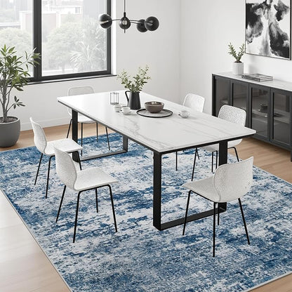8x8 Area Rug Living Room Rug: Washable Modern Abstract Soft Thin Rug Indoor Floor No Slip Stain Resistant Carpet for Bedroom Dining Room Farmhouse Nursery Home Office - Blue