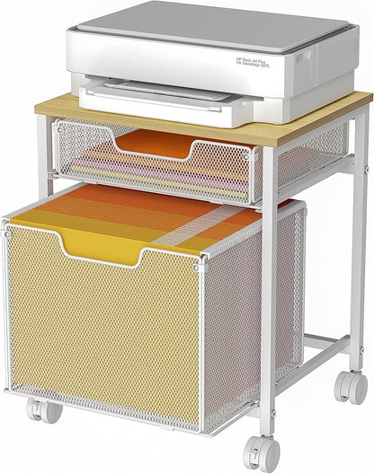 Tiaoheka Rolling File Cabinet Cart, Printer Stand with Storage Drawer, Mobile Filing Cabinet on Lockable Wheel, Hanging File Folder Organizer Beside Under Desk for Office Home, White (Patent Pending)