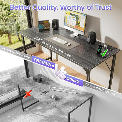 PRAISUN 55 X 20 Inch Office Computer Desk with Power Outlets and USB-C Port, Larger and Longer Gaming Desk, for Home Office, Study, Bedroom, Writing Work from Home Table, Metal Frame, Grey