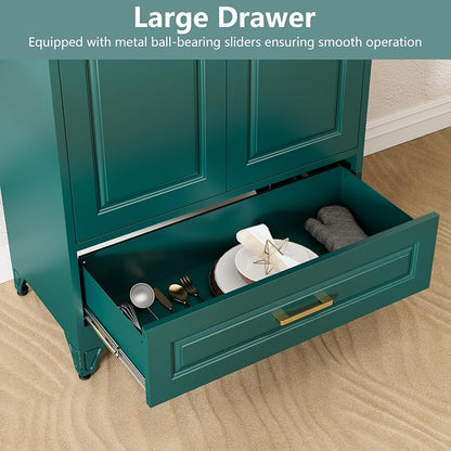 Polup Metal Storage Cabinet,75" Tall Kitchen Pantry Storage Cabinet with Doors and Adjustable Shelves, Green Metal Pantry Cabinets with Drawer, Large Cupboard for Kitchen, Dining Living Room