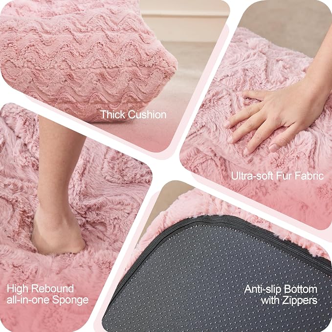 Hobestluk Adults Bean Bag Chair Faux Fur BeanBag Couch for Living Room | Pink Chevron,Ergonomic Design,Memory Foam,UltraSoft,Anti-slip Bottom,No Assembly Required,Decorative Style for Living Room