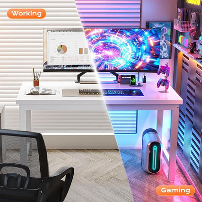 Huuger 48 x 24 inch Desk with Power Outlets & USB-C, Deeper & Thicker Desktop, Robust Metal Tubes, Computer Desk, Heavy Duty Office Desk, Work Gaming Desk for Home Office, White