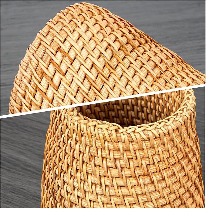 Wicker Rattan Pencil Holder, Handwoven Natural Rattan Pen Cup Organizer, Natural Brown Desk Accessory for Office/Vanity/Kitchen, 1-Pack