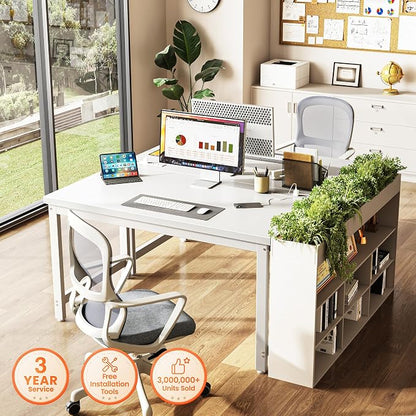 Huuger 48 x 24 inch Desk with Power Outlets & USB-C, Deeper & Thicker Desktop, Robust Metal Tubes, Computer Desk, Heavy Duty Office Desk, Work Gaming Desk for Home Office, White