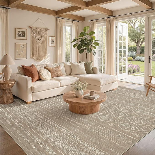 Nakagishi Area Rug Living Room Rugs: 5x7 Large Soft Machine Washable Boho Moroccan FarmNeutral Stain Resistant Indoor Floor Carpet for Bedroom Under Dining Table Home Office Decor-Dark Brown