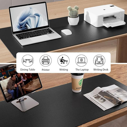 Aothia Faux Leather Desk Mat – Large Mouse Pad, Non-Slip PU Leather Blotter, Waterproof Writing Surface for Office and Home (Black, 47.2" x 23.6")