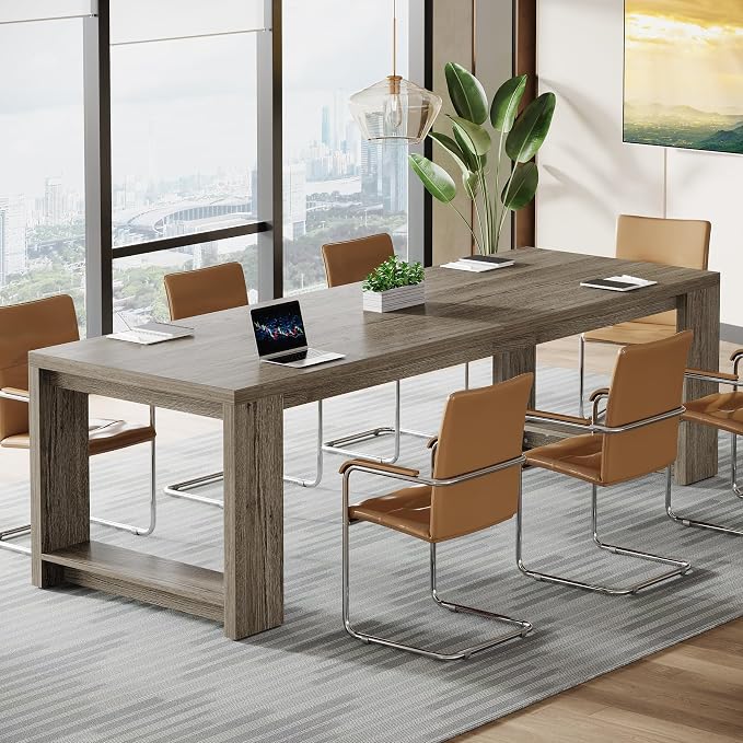 Tribesigns 7 ft Conference Table for 6 to 8 People, Modern Rectangle Meeting Room Desk for Boardroom, Home Office (2, Gray)