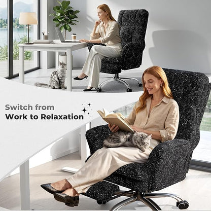 HOMRELEXA Big and Tall Office Chair, Flip Armrests for Pets & Cross Legged Sitting, Executive Ergonomic Computer Gaming Chair with Foot Rest, Gliter Fabric Wide Seat Reclining Desk Chair