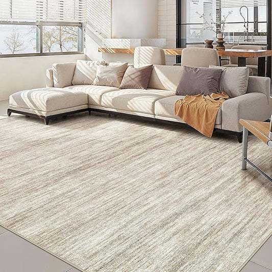 Nakagishi 9x12 Area Rugs Living Room: Washable Large Vintage Rug Neutral Non-Slip Soft Stain Resistant Indoor Carpet for Bedroom Nursery Dining Room Office Playroom - Brown-01