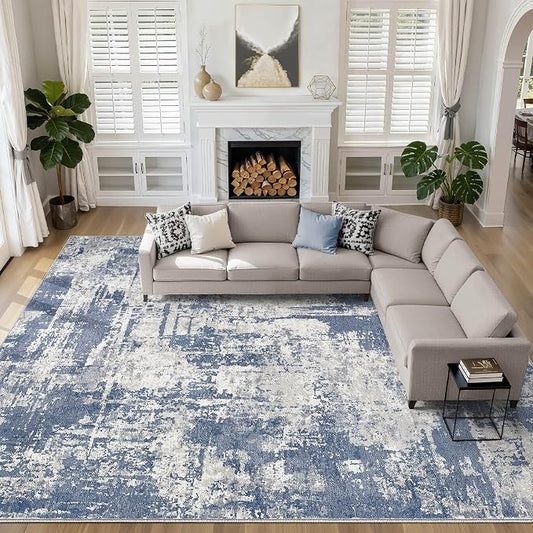 10x14 Area Rugs Living Room: Washable Large Abstract Modern Soft Rug Stain Resistant Indoor Floor Non Slip Accent Carpet for Bedroom Nursery Playroom Office Dining Room Dorm Home House- Navy Grey