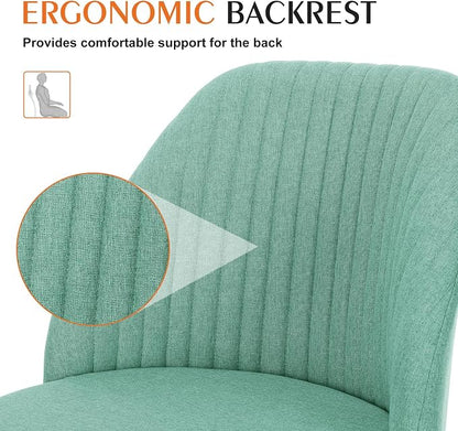 Sweetcrispy Armless Vanity Chair, Cute Comfy Home Office Desk Chair with Wheels, Modern Upholstered Task Computer Seat for Bedroom, Study, Makeup Vanity, Height Adjustable & Swivel, Mint