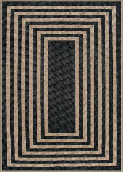 Lahome Enfys Modern Geometric Easy Jute Outdoor Rug, 5x7 Patio Living Room Rug Large Black Carpet for Bedroom, Farmhouse Washable Indoor Outdoor Carpet for Dining Room Backyard Deck