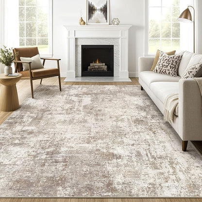 7x9 Area Rug Living Room: Washable Large Abstract Soft Rugs Stain Resistant Indoor Floor Non-Slip Accent Carpet for Women Modern Home Enthusiasts Aged 25-45 - Bedroom Nursery Playroom- Beige Brown
