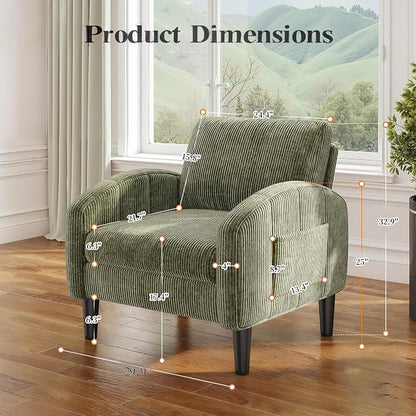 Homkdom Accent Chairs Set of 2,Mid Century Modern Reading Chair with 2 Side Pockets,Upholstered Armchair for Living Room Apartment,Small Room,Green