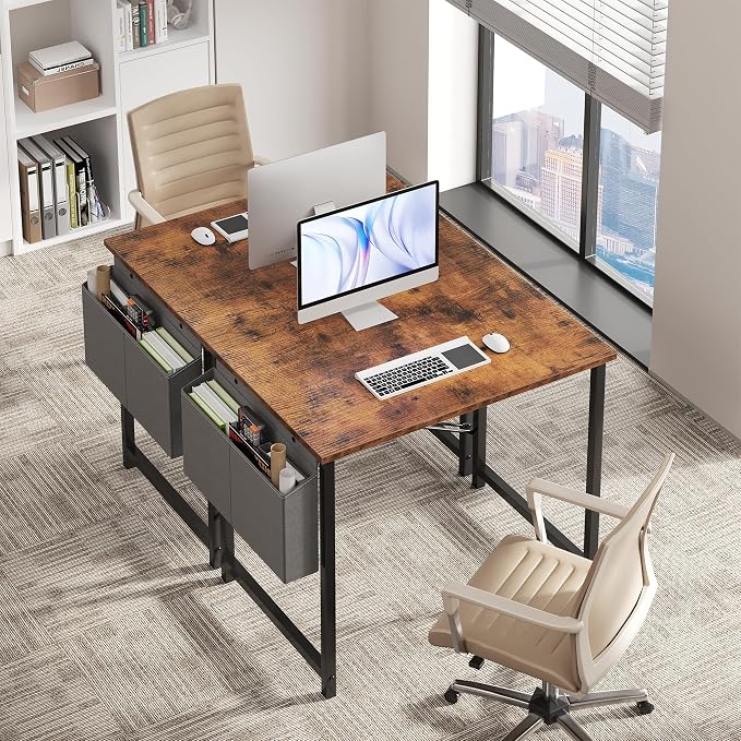 OLIXIS Small Computer Desk, 31 Inch Home Office Desks, Writing Study Craft Work Gaming Table, Computer Workstation for Bedroom Small Spaces with Storage Bag, Rustic Brown