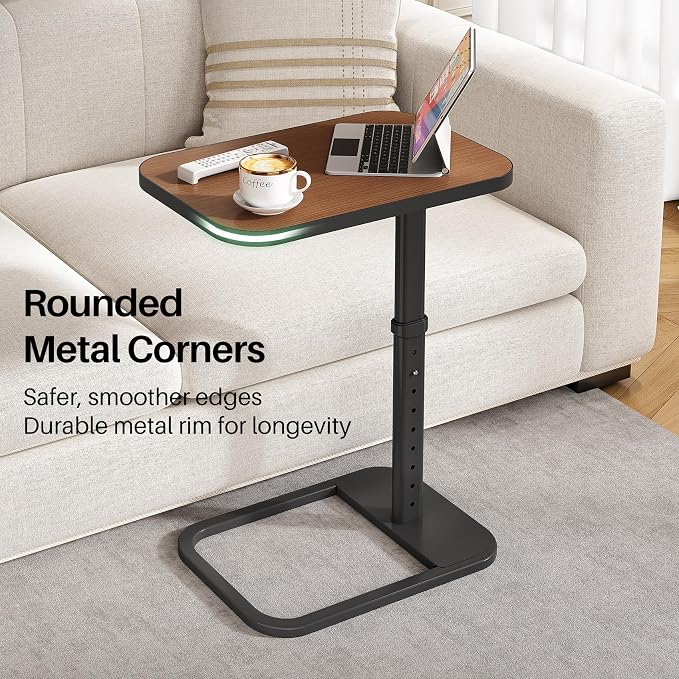 Kitstorack Upgraded TV Tray Table with Panel Lock, 90° Flip-Over Design & Adjustable Height, Sofa Arm Side Table for Eating, Laptop, Couch, Bed, or Small Spaces, Espresso