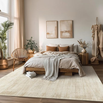 BILEEHOME 8x10 Area Rugs for Living Room,Washable Tan Beige Neutral Abstract Modern Farmhouse Boho Rugs for Bedroom