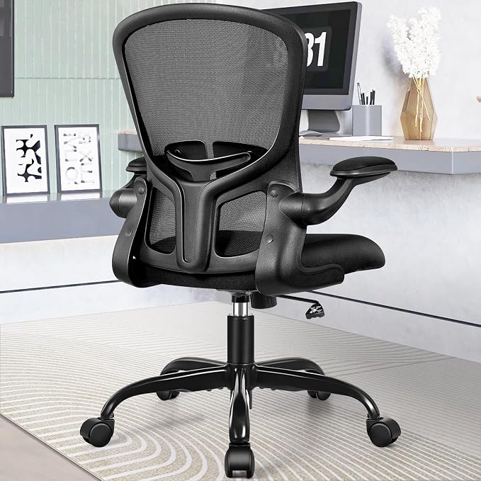 FelixKing Office Desk Chairs, Ergonomic PC Desk Chair with Wheels, Adjustable Lumbar Support and Height, Swivel Computer Chair with Flip-up Armrests, Ergo Mesh Backrest for Working (Black, Pack of 10)