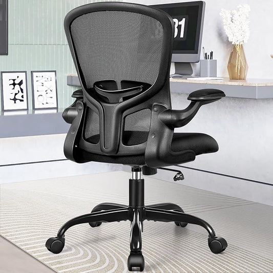 FelixKing Office Desk Chairs, Ergonomic PC Desk Chair with Wheels, Adjustable Lumbar Support and Height, Swivel Computer Chair with Flip-up Armrests, Ergo Mesh Backrest for Working (Black, Pack of 4)