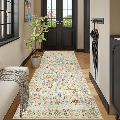DUKINO 3x8 Washable Runner Rug, Low Pile Animal Print Non Slip Long Runner Rug for Kitchen, Lightweight & Non Shedding Indoor Carpet for Hallway, Kitchen, Entryway, Bathroom, Laundry, Beige