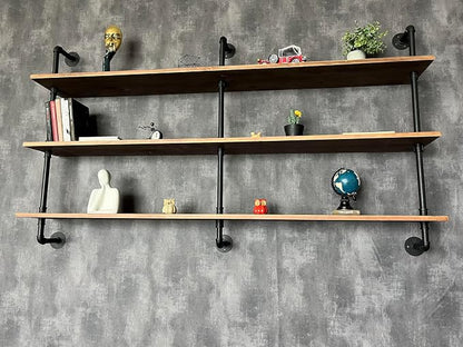 HDDFER Floating Shelves 70 inch Wall Bookshelf Industrial Pipe Shelving Shelves Real Wood Planks Rustic Wall Shelves Hanging Bookshelves Farmhouse Kitchen Bar Shelving