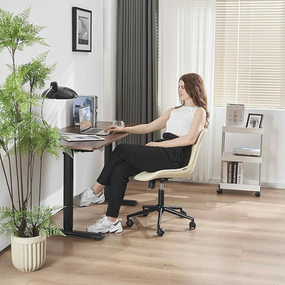 YOUNIKE Ergonomic Home Office Desk Chair with Wheels Comfy Armless Vanity Chair with Adjustable Back Modern Leather Upholstered Swivel Computer Chair Small Cute Rolling Task Chair for Women Beige