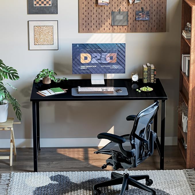 Grandder Small Office Computer Desk, 40 Inch Morden Simple Writing Study Table for Home Bedroom, PC Gaming Desk with Adjustable Feet and Sturdy Metal Frame, Black