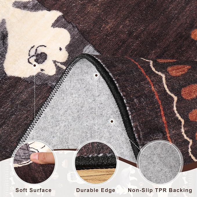 DUKINO 4x6 Area Rug, Non Slip Washable Rug for Living Room with Low Pile Design, Lightweight & Non Shedding Animal Dog Print Indoor Soft Carpet for Bedroom, Dining Room, Kids Room, Office, Brown