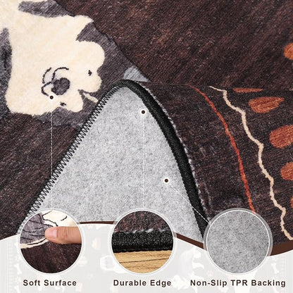 DUKINO 2x6 Washable Runner Rug for Hallway, Non Slip Animal Dog Kitchen Rug with Low Pile Design, Ultra Soft & Stain Resistant Indoor Carpert Runner for Entryway, Bedroom, Laundry, Bathroom, Brown