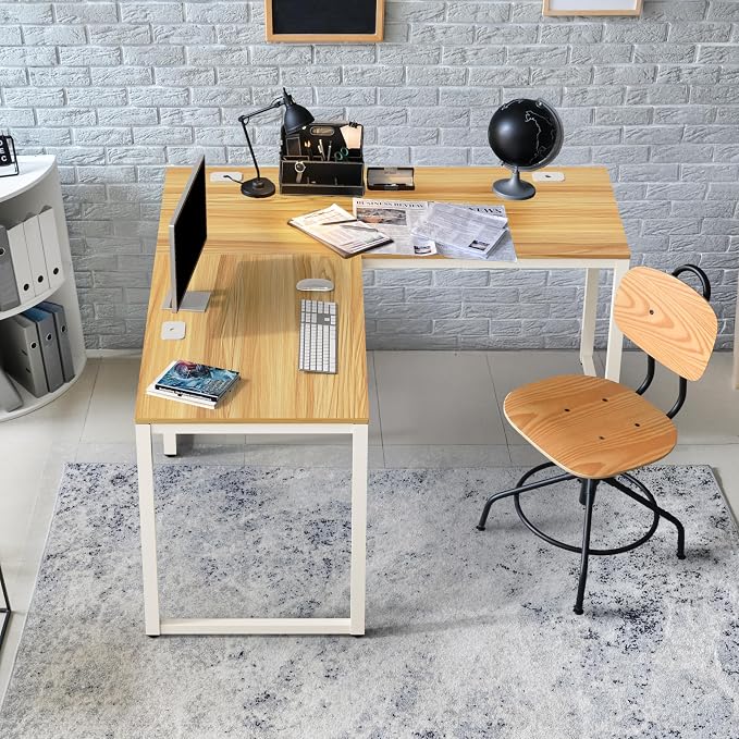 SHW 55 x 60 Inches Commercial-Grade L-Shape Corner Office Computer Desk, Oak