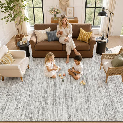 Nakagishi 10X12 Area Rugs Living Room: Washable Large Vintage Rug Neutral Non-Slip Soft Stain Resistant Indoor Carpet for Bedroom Nursery Dining Room Office Playroom - Grey