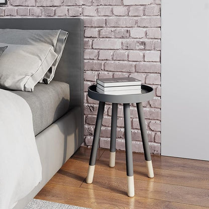Lavish Home Round End Table – Wooden Mid-Century Modern Side Table with Tray Top and Two-Tone Color – Living Room Furniture (Gray)