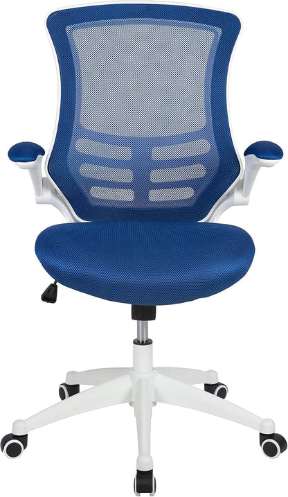 Flash Furniture Kelista Office Chair, Ergonomic, Mid-Back, White Frame, Blue Mesh with Swivel