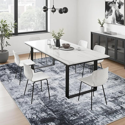 8x8 Area Rug Living Room Rug: Washable Modern Abstract Soft Thin Rug Indoor Floor No Slip Stain Resistant Carpet for Bedroom Dining Room Farmhouse Nursery Home Office - Dark Black
