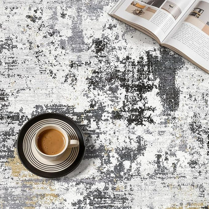UERMEI 10x12 Area Rug for Living Room - Washable Neutral Modern Abstract Carpet, Non-Slip Soft Large Indoor Floor Rugs for Bedroom Home Office & Under Dining Table Decor, Black/White/Gold