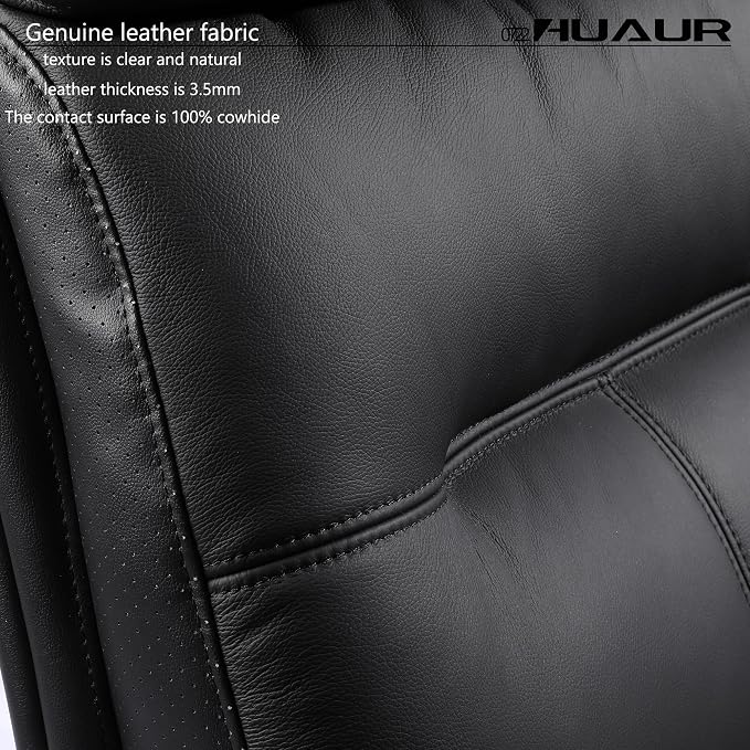 Genuine Leather Modern Executive Chair High-Back Support 90 to 150 Degrees Tilt and Upholstered Home Desk Chair with Base 360LB Capacity Swivel Computer Office Chair (Black)